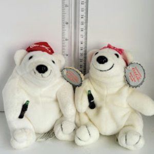 Set of 2 Vintage Plush Coca Cola Polar Bears with Tags 5" tall